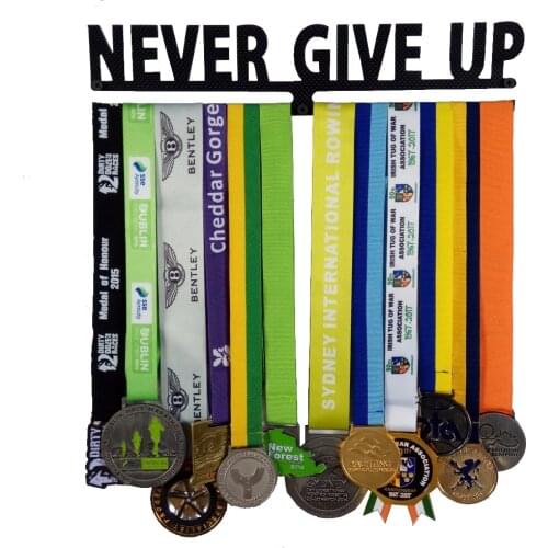 NEVER GIVE UP Carbon Fiber Sport Medal Hanger