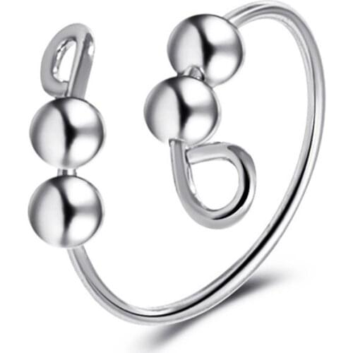 Fidget Beads Ring Spinner Single Coil Spiral Rotate Freely Anti Stress Anxiety Ring Toy For Girl Women Jewelry Open Adjustable