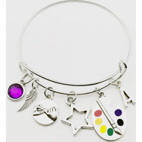 New Nine-color Crystal Punk Retro Bracelet 26 Letter Draw Board Artist Friend Love Model Party Gift Holiday Souvenir Angel Wings