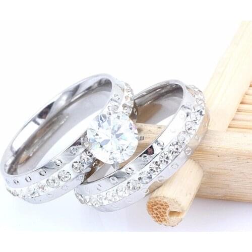 Wholesale Lot 5Set=10Pcs CZ Inlay Drop Oil 316L Stainless Steel Silver Ring Birthday Men Women Wedding Party Valentine Gift FREE