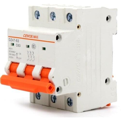 Excellent 3P DZ47 mini circuit breaker switch16A-63A with high breaking capability current overload and short circuit protection