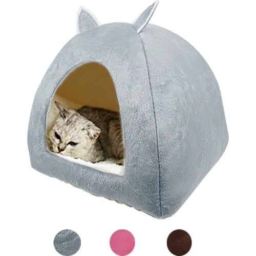 Dropshipping Cat Bed Tent Shape Cat Nest Anti-skid Waterproof Bottom домик для кошки With Short Plush Cotton Cushion Gatos Casa
