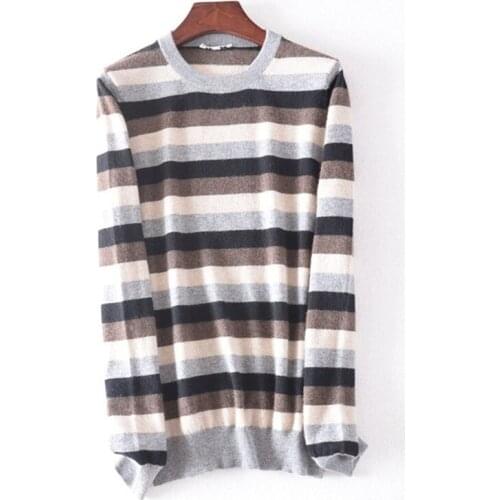 Top grade 100%cashmere knit women fashion striped Oneck pullover sweater M-L retail wholesale