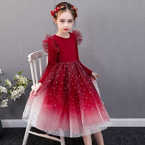 Girls Christmas Dress For Kids Winter Long Sleeve Sequin New Year Party Princess Costume Children Wedding Birthday Gown Clothing