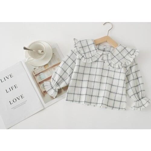 DFXD England Style Toddler Girl Shirts 2018 Fashion Autumn Long Sleeve Cotton Plaid Big Turn Down Collar Baby Blouse For 2-8Year
