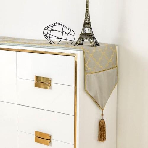 Modern Light Luxury Furniture Dining able Coffee Table Tablecloth Fashion Bronzing Hot Stamping Stitching Tassel Tablecloth