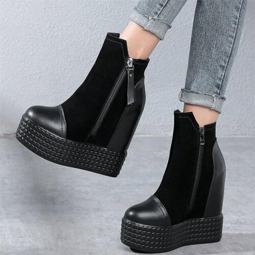 High Top Chunky Platform Oxfords Shoes Women Genuine Leather High Heel Pumps Shoe Female Round Toe Fashion Sneakers Casual Shoes