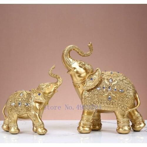 CREATIVE RESIN ELEPHANT MOTHER AND CHILD GOLDEN GEM CRYSTAL HOME DECORATION ROOM FURNISHINGS FENG SHUI MODERN HOME ACCESSORIES