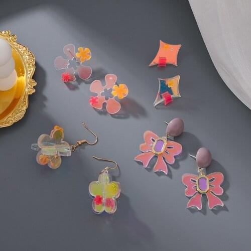 U-Magical Unique Design Laser Multicolor Arcylic Stars Flower Bow-knot Dangle Earrings for Women Glitter Hollow Earrings Jewelry