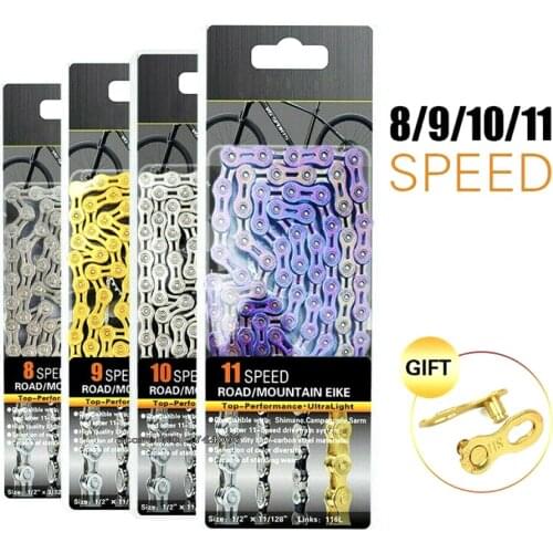 Bicycle Chains 8 9 10 11 Speed Velocidade Titanium Plated Ti Gold Silver Mountain Road Bike MTB Chain Part Cycling 116L