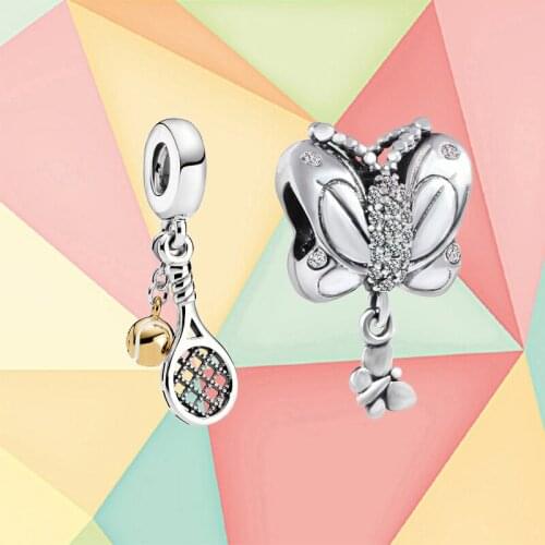2020 Summer New High-quality 100% S925 Sterling Silver Butterfly Tennis Racket And Ball Series Charm Female Charm Accessories