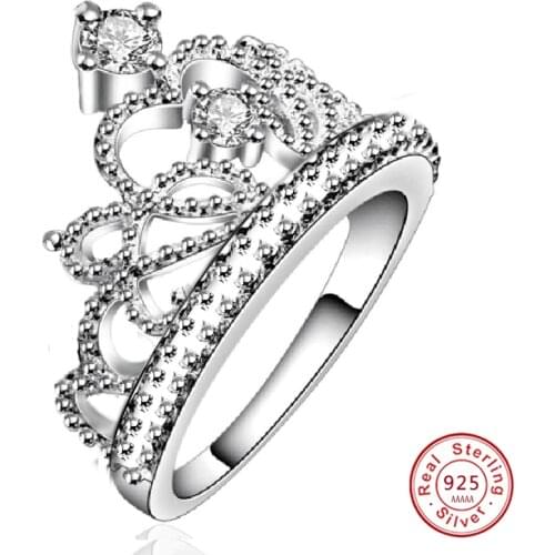 Fashion Luxury Silver color Zirconia Crown Ring Womens Wedding Party AAA Zircon Crystal Ring 2019 Romantic Jewelry