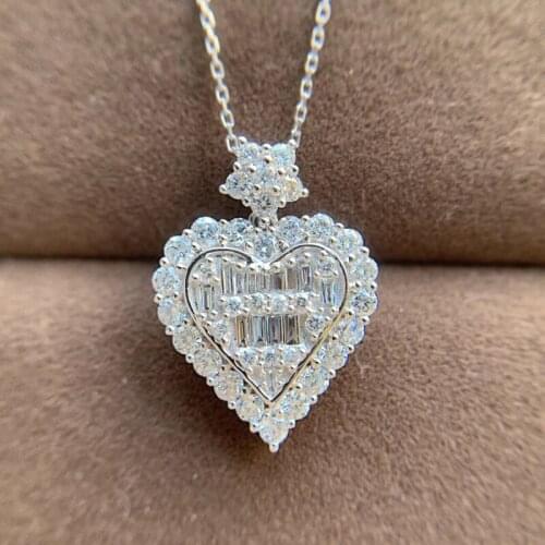 AEAW 18k white gold 1.0 ct natural diamond love heart necklaces & pendants diamonds choker necklace woman jewelry
