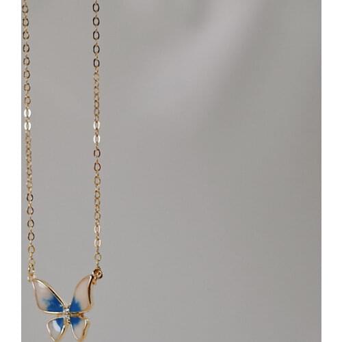 925 Sterling Silver Butterfly Necklace for Women Blue Drop Glaze Clavicle Chain Necklaces Party Jewelry Gifts