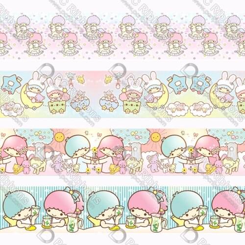 16-75MM Cartoon Gemini&Girl Printed Grosgrain Polyester Ribbon 50 Yards Gift Wrapping Diy Bows Wedding Drections Ribbons