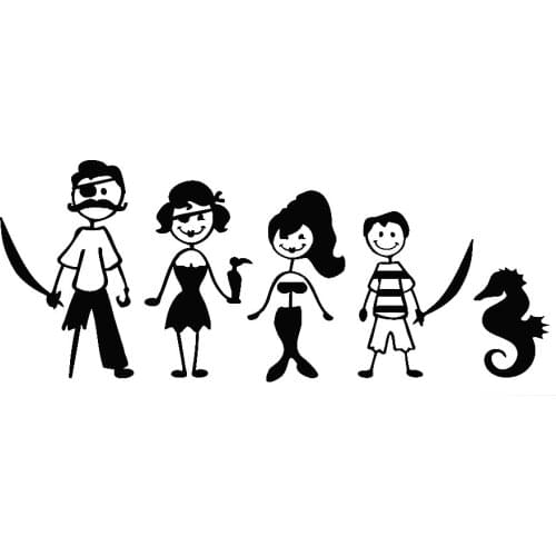 25cm wide Hot Selling Pirate Large Family Stickers For Cars Fashion Vinyl Car Window Decorative Black/White L030