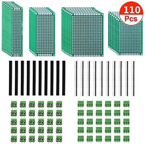 30Pcs Double Sided PCB Board + 20Pcs 40Pin 2.54mm Header + 30pcs 5mm Pitch 2Pin + 30pcs 3Pin PCB Screw Terminal Block Connector