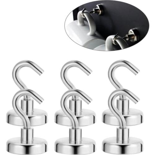 6 Pcs Strong Magnetic Hooks Heavy Duty Wall Hooks Hanger Key Coat Cup Hanging Hanger for Home Kitchen Storage Organization