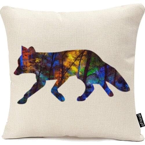 Watercolor Colorful Fox Pattern Cushion Covers Decorative Throw Pillow Cover for Sofa 18x18 inches Cotton Linen Pillowcase
