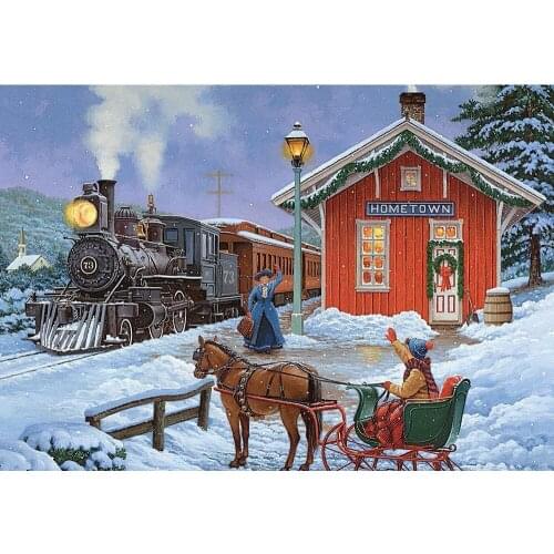 Full Square/Round Drill 5D DIY New Year Diamond Painting "Christmas Train Picture Home" 3D Embroidery Cross Stitch Mosaic Decor