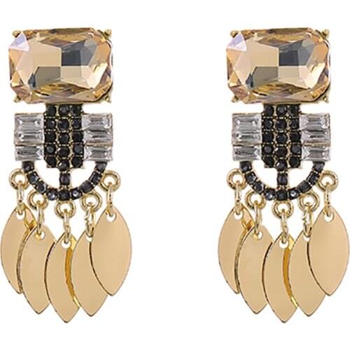 ZHINI Bohemia Vintage Golden Long Earrings for Women Korean Rhinestone Drop Earring Geometric Square Wedding Jewelry pendientes