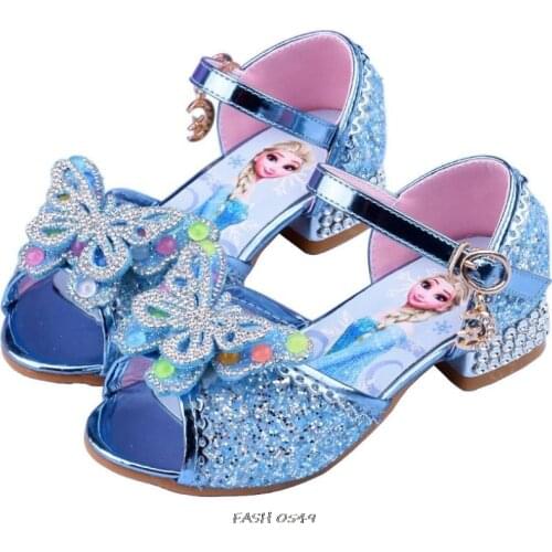 Disney Elsa Princess Sandals for Girls Glitter Flat Shoes Baby Crystal Snowflake Frozen Shoes Halloween Dancing Party