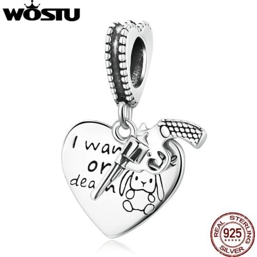WOSTU 2021 925 Sterling Silver Lettering I want love or death Pendant Charm Beads Fit Original Bracelet DIY Jewelry CQC1993