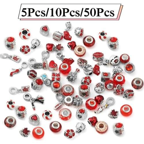 Mixed Random Delivery Red Silver Plated Beads Charms Fit Original Bracelets Necklace For Women Wife Jewelry Making Wholesale