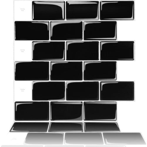 30x30cm Black Subway Tiles 3D Waterproof Self Adhesive Sticker Peel and Stick Tiles Kitchen Backsplash - 1 Piece