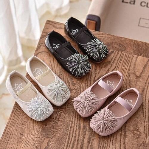 2021 New Spring Children Square Toe Kids Girls Sneakers Rhinestone Tassel Toddler Girls Wedding Party Leather Shoes Girls