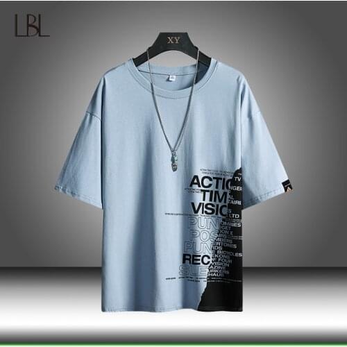 New Mens Letter Printing T-shirt Loose Round-neck Short Sleeve Male Fashion Casual Hip Hop Breathable Tops Summer Basic T-shirt