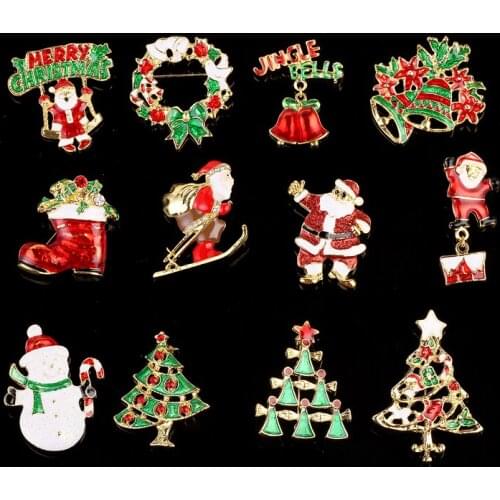 JINGLANG Mix Sales Gold Color Christmas Brooches Enamel Christmas Style Brooches Christmas Decoration Jewelry Children Gifts