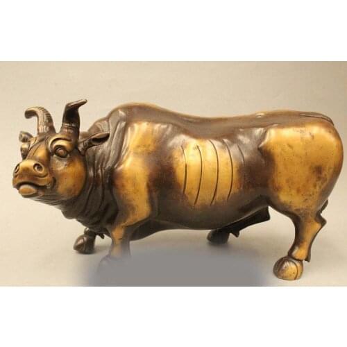 7" Chinese Fengshui Copper Zodiac Year Bull Oxen strong Animal Statue sculpture DSD66