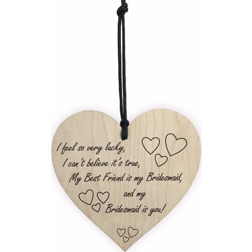 Meijiafei Best Friend Is My Bridesmaid Wooden Hanging Heart Wedding Plaque Thank You Sign