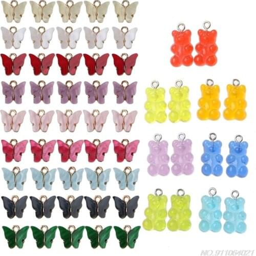 Butterfly Charms and Bear Candy Pendant Set Multicolor Enamel Butterfly Pendant Colourful Resin Pendant for DIY Jewelry Dropship