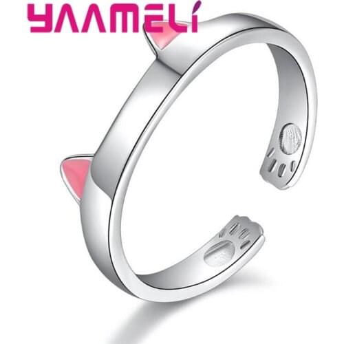 Wholesale 925 Sterling Silver Rings Cute Cat Animals Fashion Opening Party Ring Jewelry for Women Adjustable Accessory