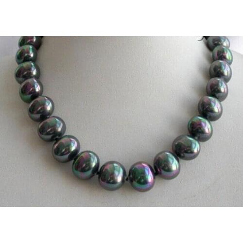 Stunning big 16mm baroque black south sea shell pearl necklace style Fine Noble real Natural