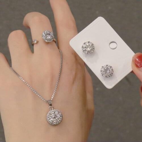 Spin And Crystal Annulus Interlocking Sliver Color Pendant Necklace 316 Stainless Steel High Polished Necklace For Women Jewelry