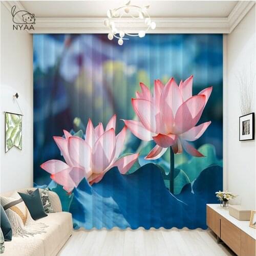 Lotus Landscape Chinese Style 3D Curtain Printed Curtains For Living Room Luxury European Cafe Curtain Accessories Micro Shading
