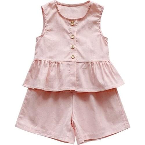 Baby Cute Vest + Shorts Casual Suit Simple Solid Color Style Ruffle Single-Breasted Clothing Great For Daily Wear Comfortable