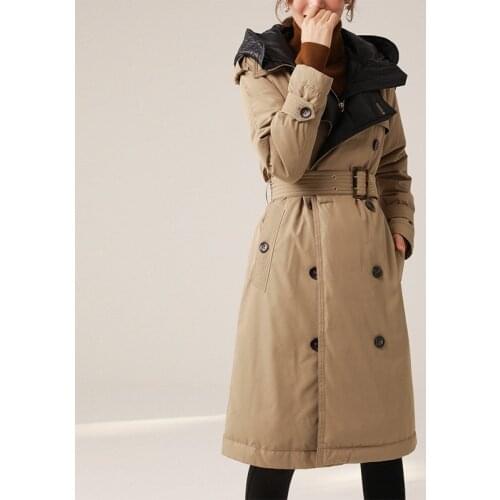 Casual Long Trench Parka 90% White Duck Down Jackets with Hooded Winter Women Down Coat Hooded Double Breasted