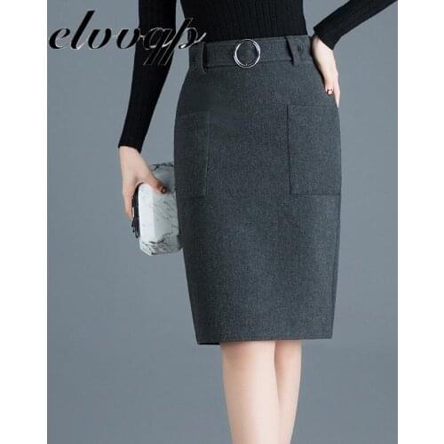 Plus Size 3XL 2020 Autumn Winter New Gray Black Woolen Skirt Ol High Waist Stretch Skirt Women Pocket Office Work Split Skirt
