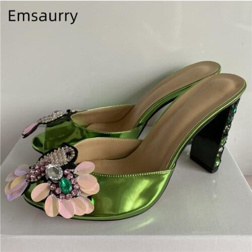 Sewing Sequins Crystal Bird-decor Sandals Women Diamond High Heel Peep Toes Slingback Real Leather Rhinestone Shoes Woman