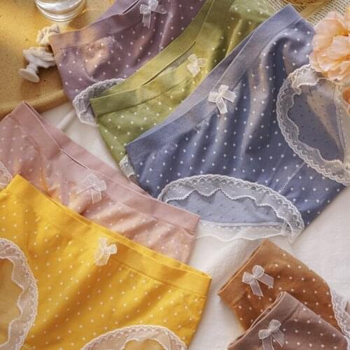Sexy Womens Underwear Panties Female Lace Mid-Waist Briefs Cottton Underpants