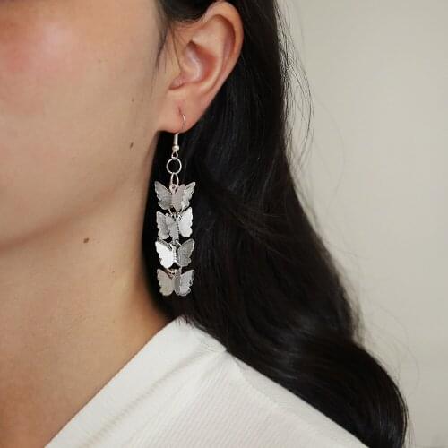 Trendy Simple Pendant Butterfly Earrings for Women Charms Metal Silver Color Kpop Girl Couple Gift Fashion Jewelry Free Shipping