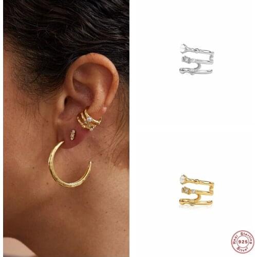 Aide 925 Sterling Silver Multi-layer Clip Earrings Women Ear Cuff Non Pierced Imitation Pearl Zircon Adjustable Earring Jewelry