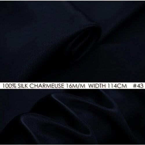SILK CHARMEUSE SATIN 114cm width 16momme/100% Pure Mulberry Silk Fabric/Patchwork Wedding Dress Sewing Fabric Deep Blue NO43