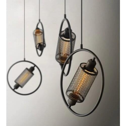 Modern creative iron mesh hollow design single head golden paint chandelier Nordic ring matte restaurant decoration LED lighting