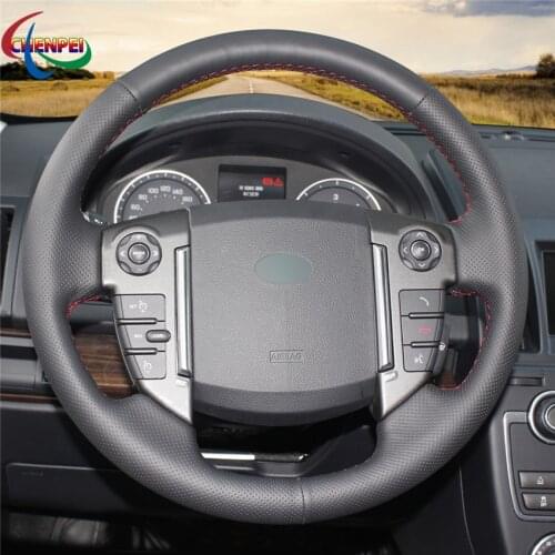 DIY Hand-Stitched Black Leather Car Steering Wheel Cover For Land Rover Freelander 2 2013-2015 Car Interior Accessories