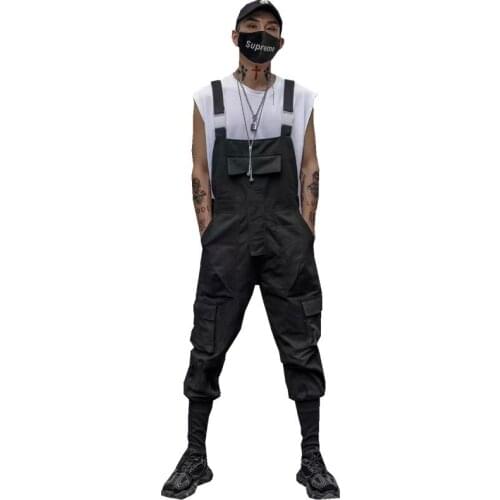 Hip-hop loose overalls mens summer suspenders hair stylist one-piece harem overalls